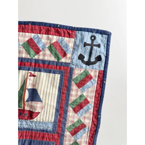 Vintage Handmade LESLIE BECK Nautical Sailboats And Stars Cotton Quilt - Picture 6 of 8